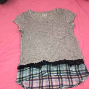 Cute grey shirt with lace and flannel accents